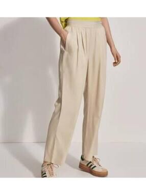 Varley Riggs Loose Fit Wide Leg Pleated Trousers Sand Beige. Small